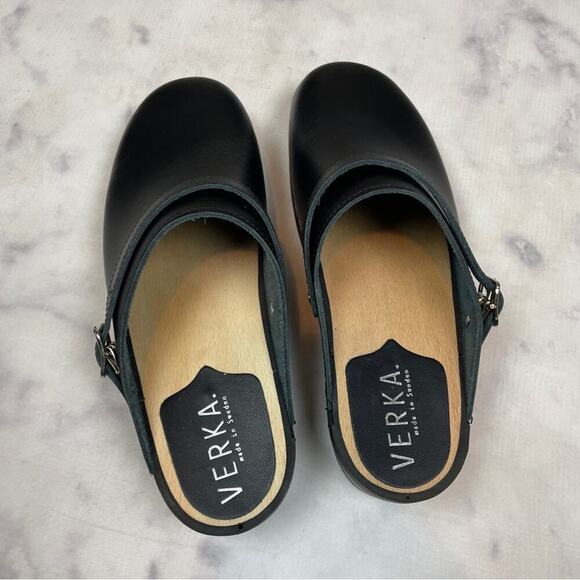Verka Black Leather Convertible Slingback Clogs Sz 41 - Picture 5 of 11